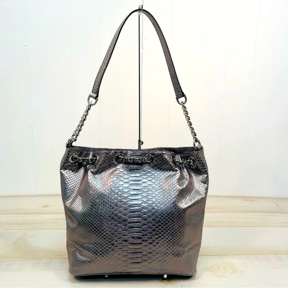 Michael Kors NWOT Frankie Silver Metallic Python Embossed Shoulder